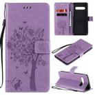 For LG V60 ThinQ 5G Tree & Cat Embossed Pattern Horizontal Flip Leather Case with Holder & Card Slots & Wallet & Lanyard(Light Purple) - 1