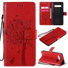 For LG V60 ThinQ 5G Tree & Cat Embossed Pattern Horizontal Flip Leather Case with Holder & Card Slots & Wallet & Lanyard(Red) - 1