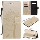 For LG V60 ThinQ 5G Tree & Cat Embossed Pattern Horizontal Flip Leather Case with Holder & Card Slots & Wallet & Lanyard(Gold) - 1