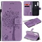 For Motorola Moto G Power Tree & Cat Embossed Pattern Horizontal Flip Leather Case with Holder & Card Slots & Wallet & Lanyard(Light Purple) - 1