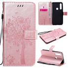 For Motorola Moto G Power Tree & Cat Embossed Pattern Horizontal Flip Leather Case with Holder & Card Slots & Wallet & Lanyard(Rose Gold) - 1