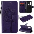 For Motorola Moto G Power Tree & Cat Embossed Pattern Horizontal Flip Leather Case with Holder & Card Slots & Wallet & Lanyard(Purple) - 1