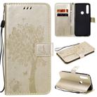 For Motorola Moto G Power Tree & Cat Embossed Pattern Horizontal Flip Leather Case with Holder & Card Slots & Wallet & Lanyard(Gold) - 1