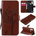 For Motorola Moto G8 Power Lite Tree & Cat Embossed Pattern Horizontal Flip Leather Case with Holder & Card Slots & Wallet & Lanyard(Coffee) - 1