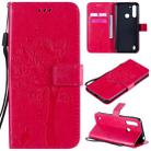 For Motorola Moto G8 Power Lite Tree & Cat Embossed Pattern Horizontal Flip Leather Case with Holder & Card Slots & Wallet & Lanyard(Rose Red) - 1