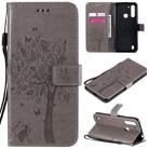 For Motorola Moto G8 Power Lite Tree & Cat Embossed Pattern Horizontal Flip Leather Case with Holder & Card Slots & Wallet & Lanyard(Grey) - 1