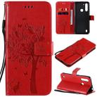 For Motorola Moto G8 Power Lite Tree & Cat Embossed Pattern Horizontal Flip Leather Case with Holder & Card Slots & Wallet & Lanyard(Red) - 1