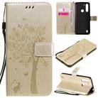 For Motorola Moto G8 Power Lite Tree & Cat Embossed Pattern Horizontal Flip Leather Case with Holder & Card Slots & Wallet & Lanyard(Gold) - 1