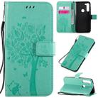 For Motorola Moto G8 Power Tree & Cat Embossed Pattern Horizontal Flip Leather Case with Holder & Card Slots & Wallet & Lanyard(Green) - 1