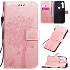 For Motorola Moto G8 Power Tree & Cat Embossed Pattern Horizontal Flip Leather Case with Holder & Card Slots & Wallet & Lanyard(Rose Gold) - 1