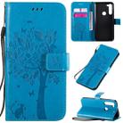 For Motorola Moto G8 Power Tree & Cat Embossed Pattern Horizontal Flip Leather Case with Holder & Card Slots & Wallet & Lanyard(Blue) - 1