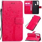 For Motorola Moto G8 Power Tree & Cat Embossed Pattern Horizontal Flip Leather Case with Holder & Card Slots & Wallet & Lanyard(Rose Red) - 1