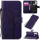 For Motorola Moto G8 Power Tree & Cat Embossed Pattern Horizontal Flip Leather Case with Holder & Card Slots & Wallet & Lanyard(Purple) - 1