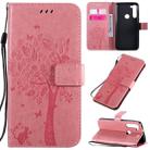 For Motorola Moto G8 Power Tree & Cat Embossed Pattern Horizontal Flip Leather Case with Holder & Card Slots & Wallet & Lanyard(Pink) - 1