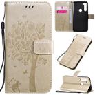 For Motorola Moto G8 Power Tree & Cat Embossed Pattern Horizontal Flip Leather Case with Holder & Card Slots & Wallet & Lanyard(Gold) - 1