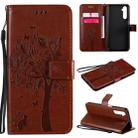 For OPPO Realme 6 Tree & Cat Embossed Pattern Horizontal Flip Leather Case with Holder & Card Slots & Wallet & Lanyard(Coffee) - 1