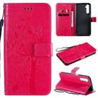 For OPPO Realme 6 Tree & Cat Embossed Pattern Horizontal Flip Leather Case with Holder & Card Slots & Wallet & Lanyard(Rose Red) - 1