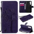 For OPPO Realme 6 Tree & Cat Embossed Pattern Horizontal Flip Leather Case with Holder & Card Slots & Wallet & Lanyard(Purple) - 1