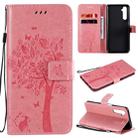 For OPPO Realme 6 Tree & Cat Embossed Pattern Horizontal Flip Leather Case with Holder & Card Slots & Wallet & Lanyard(Pink) - 1