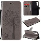 For OPPO Realme 6 Tree & Cat Embossed Pattern Horizontal Flip Leather Case with Holder & Card Slots & Wallet & Lanyard(Grey) - 1