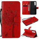 For OPPO Realme 6 Tree & Cat Embossed Pattern Horizontal Flip Leather Case with Holder & Card Slots & Wallet & Lanyard(Red) - 1