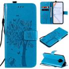 For Xiaomi Redmi K30 Pro Tree & Cat Embossed Pattern Horizontal Flip Leather Case with Holder & Card Slots & Wallet & Lanyard(Blue) - 1