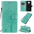 For Xiaomi Redmi Note 9 Pro Tree & Cat Embossed Pattern Horizontal Flip Leather Case with Holder & Card Slots & Wallet & Lanyard(Green) - 1
