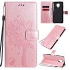 For Xiaomi Redmi Note 9 Pro Tree & Cat Embossed Pattern Horizontal Flip Leather Case with Holder & Card Slots & Wallet & Lanyard(Rose Gold) - 1