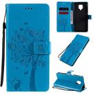 For Xiaomi Redmi Note 9 Pro Tree & Cat Embossed Pattern Horizontal Flip Leather Case with Holder & Card Slots & Wallet & Lanyard(Blue) - 1