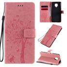 For Xiaomi Redmi Note 9 Pro Tree & Cat Embossed Pattern Horizontal Flip Leather Case with Holder & Card Slots & Wallet & Lanyard(Pink) - 1