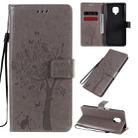 For Xiaomi Redmi Note 9 Pro Tree & Cat Embossed Pattern Horizontal Flip Leather Case with Holder & Card Slots & Wallet & Lanyard(Grey) - 1