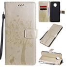 For Xiaomi Redmi Note 9 Pro Tree & Cat Embossed Pattern Horizontal Flip Leather Case with Holder & Card Slots & Wallet & Lanyard(Gold) - 1