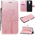 For Xiaomi Redmi Note 9 Tree & Cat Embossed Pattern Horizontal Flip Leather Case with Holder & Card Slots & Wallet & Lanyard(Rose Gold) - 1