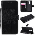 For Xiaomi Redmi Note 9 Tree & Cat Embossed Pattern Horizontal Flip Leather Case with Holder & Card Slots & Wallet & Lanyard(Black) - 1