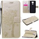 For Xiaomi Redmi Note 9 Tree & Cat Embossed Pattern Horizontal Flip Leather Case with Holder & Card Slots & Wallet & Lanyard(Gold) - 1