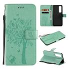 For Huawei Nova 7 Pro Tree & Cat Embossed Pattern Horizontal Flip Leather Case with Holder & Card Slots & Wallet & Lanyard(Green) - 1