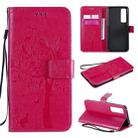 For Huawei Nova 7 Pro Tree & Cat Embossed Pattern Horizontal Flip Leather Case with Holder & Card Slots & Wallet & Lanyard(Rose Red) - 1