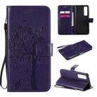 For Huawei Nova 7 Pro Tree & Cat Embossed Pattern Horizontal Flip Leather Case with Holder & Card Slots & Wallet & Lanyard(Purple) - 1