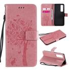 For Huawei Nova 7 Pro Tree & Cat Embossed Pattern Horizontal Flip Leather Case with Holder & Card Slots & Wallet & Lanyard(Pink) - 1