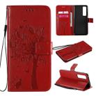 For Huawei Nova 7 Pro Tree & Cat Embossed Pattern Horizontal Flip Leather Case with Holder & Card Slots & Wallet & Lanyard(Red) - 1