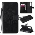 For Huawei Nova 7 Pro Tree & Cat Embossed Pattern Horizontal Flip Leather Case with Holder & Card Slots & Wallet & Lanyard(Black) - 1