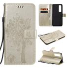 For Huawei Nova 7 Pro Tree & Cat Embossed Pattern Horizontal Flip Leather Case with Holder & Card Slots & Wallet & Lanyard(Gold) - 1