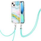 For iPhone 15 Plus Electroplating Marble Pattern IMD TPU Shockproof Case with Neck Lanyard(Green 004) - 1