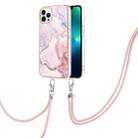 For iPhone 15 Pro Electroplating Marble Pattern IMD TPU Shockproof Case with Neck Lanyard(Rose Gold 005) - 1