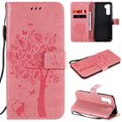 For Huawei Nova 7 SE Tree & Cat Embossed Pattern Horizontal Flip Leather Case with Holder & Card Slots & Wallet & Lanyard(Pink) - 1