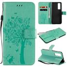 For Huawei Nova 7 Tree & Cat Embossed Pattern Horizontal Flip Leather Case with Holder & Card Slots & Wallet & Lanyard(Green) - 1