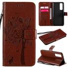 For Huawei Nova 7 Tree & Cat Embossed Pattern Horizontal Flip Leather Case with Holder & Card Slots & Wallet & Lanyard(Coffee) - 1