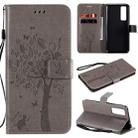 For Huawei Nova 7 Tree & Cat Embossed Pattern Horizontal Flip Leather Case with Holder & Card Slots & Wallet & Lanyard(Grey) - 1