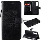 For Huawei Nova 7 Tree & Cat Embossed Pattern Horizontal Flip Leather Case with Holder & Card Slots & Wallet & Lanyard(Black) - 1