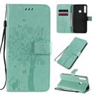 For Huawei P40 Lite E Tree & Cat Embossed Pattern Horizontal Flip Leather Case with Holder & Card Slots & Wallet & Lanyard(Green) - 1